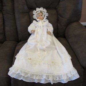 Towle Porcelain Christening Baby Doll Comet 18" Blonde Hair Blue Eyes  #202